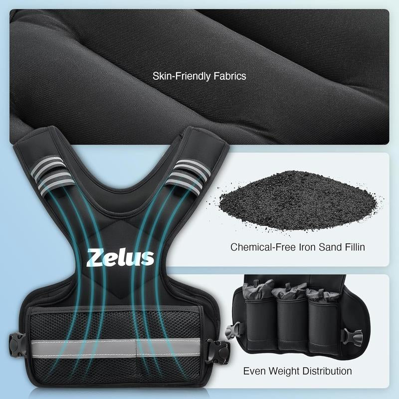 【September Restock】Zelus Weighted Vests for Men and Women | 4-10Lb/11-20Lb/20-32Lb Vest with 6 Ironsand Weights for Home/Outdoorfun Workouts,Gym Outfits,Adjustable Body Weight Vest Exercise Set Training,Gym,Fitness,Comfortable,All Seasons,Gift Idea
