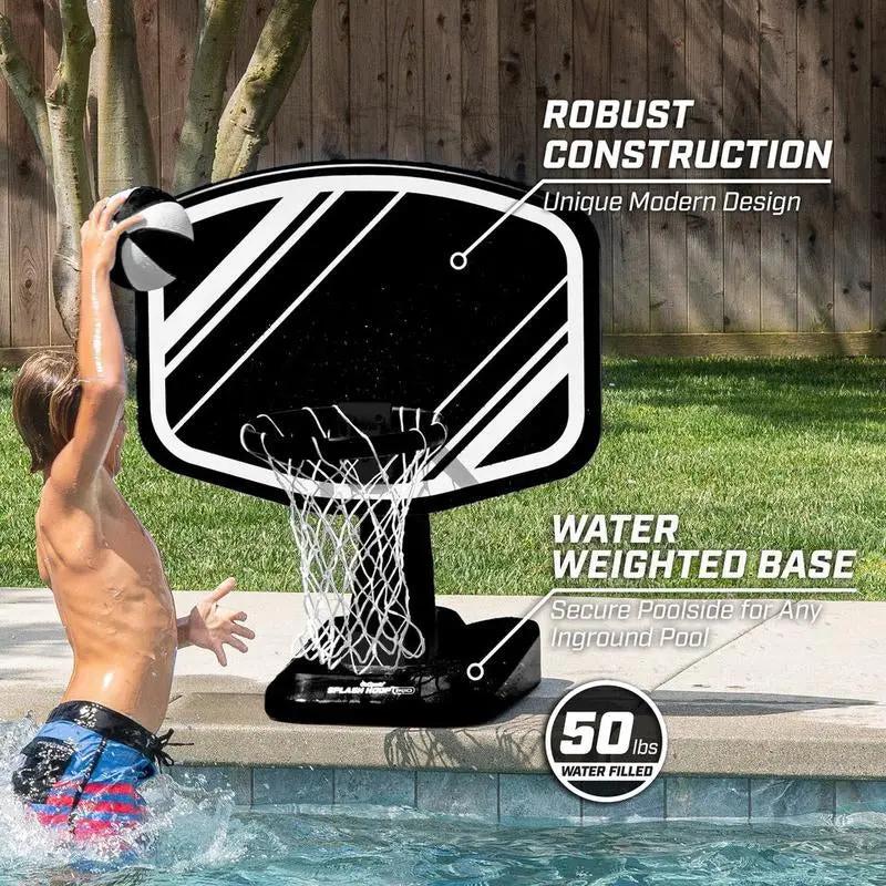 Gosports Splash Hoop PRO Swimming Pool Basketball Game - Includes Poolside Water Basketball Hoop, 2 Balls and Pump - Black