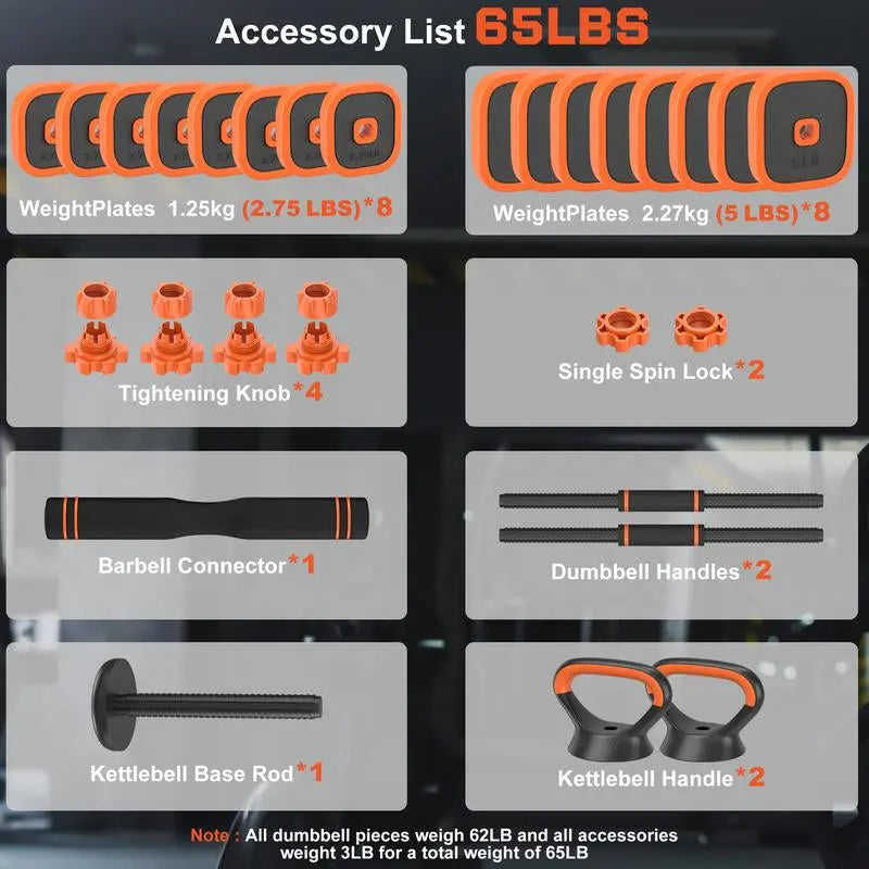 Bearbro 45/65/85Lbs Adjustable Dumbbells Set, 4 in 1 Free Weights Dumbbells Set with Connector Used as Dumbbell, Barbell, Push up Stand, Kettlebells for Home Gym Exercises,Dealsforyoudays