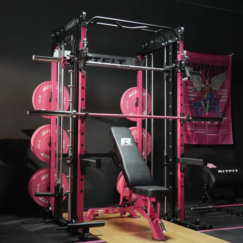 Ritfit Pink M1 Multi-Functional Smith Machine 2.0 with Cable Crossover System & Squat Rack for Home Gym