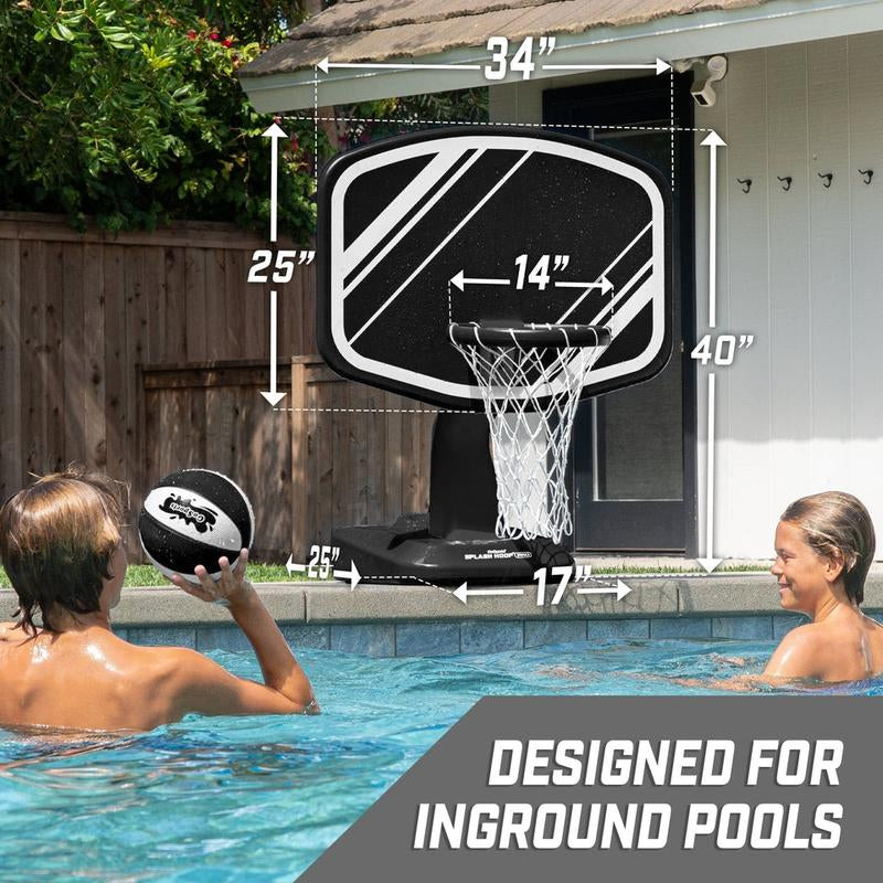 Gosports Splash Hoop PRO Swimming Pool Basketball Game - Includes Poolside Water Basketball Hoop, 2 Balls and Pump - Black