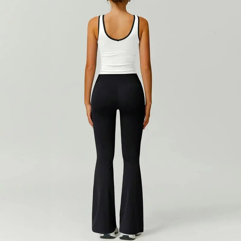 Summer Outfits 2Pcs Matching Clothing Set Sports Bra Bell Bottoms Tummy Control High Waisted Leggings Sets Crop Tops Stretchy Running Fitness