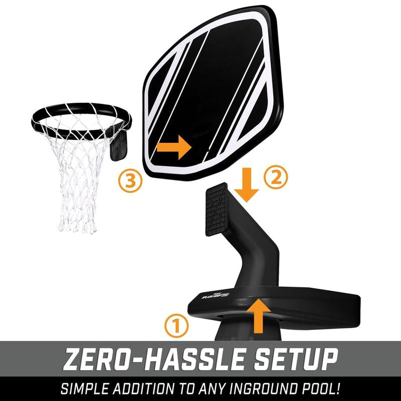 Gosports Splash Hoop PRO Swimming Pool Basketball Game - Includes Poolside Water Basketball Hoop, 2 Balls and Pump - Black