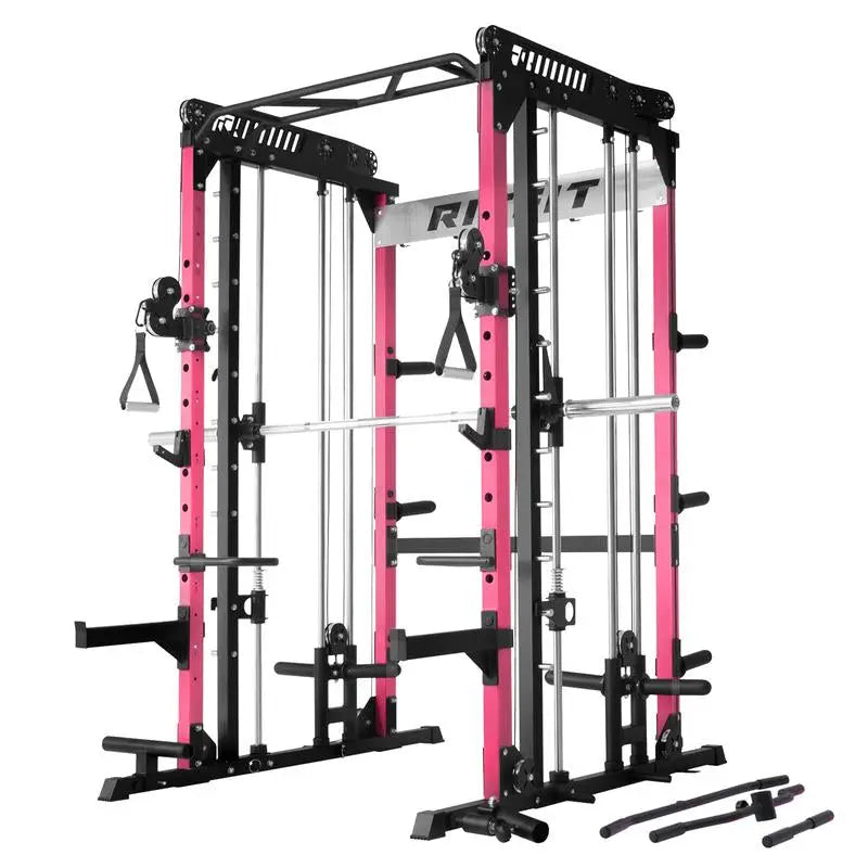 Ritfit Pink M1 Multi-Functional Smith Machine 2.0 with Cable Crossover System & Squat Rack for Home Gym