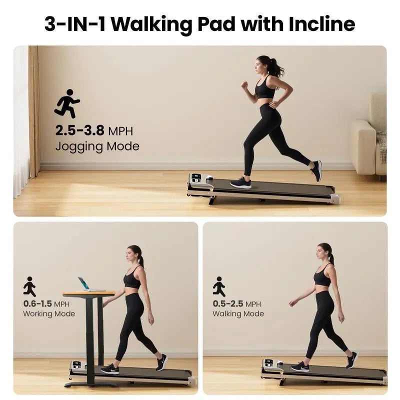 Walking Pad with Incline, Yagud Incline Walking Pad for Home，Under Desk Treadmills for Home with Remote Control, Walking Pad Treadmill with Manual Incline, LED Display, 265LBS Weight Capacity