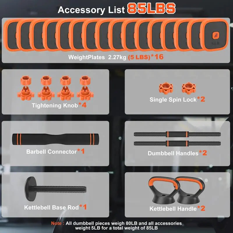 Bearbro 45/65/85Lbs Adjustable Dumbbells Set, 4 in 1 Free Weights Dumbbells Set with Connector Used as Dumbbell, Barbell, Push up Stand, Kettlebells for Home Gym Exercises,Dealsforyoudays