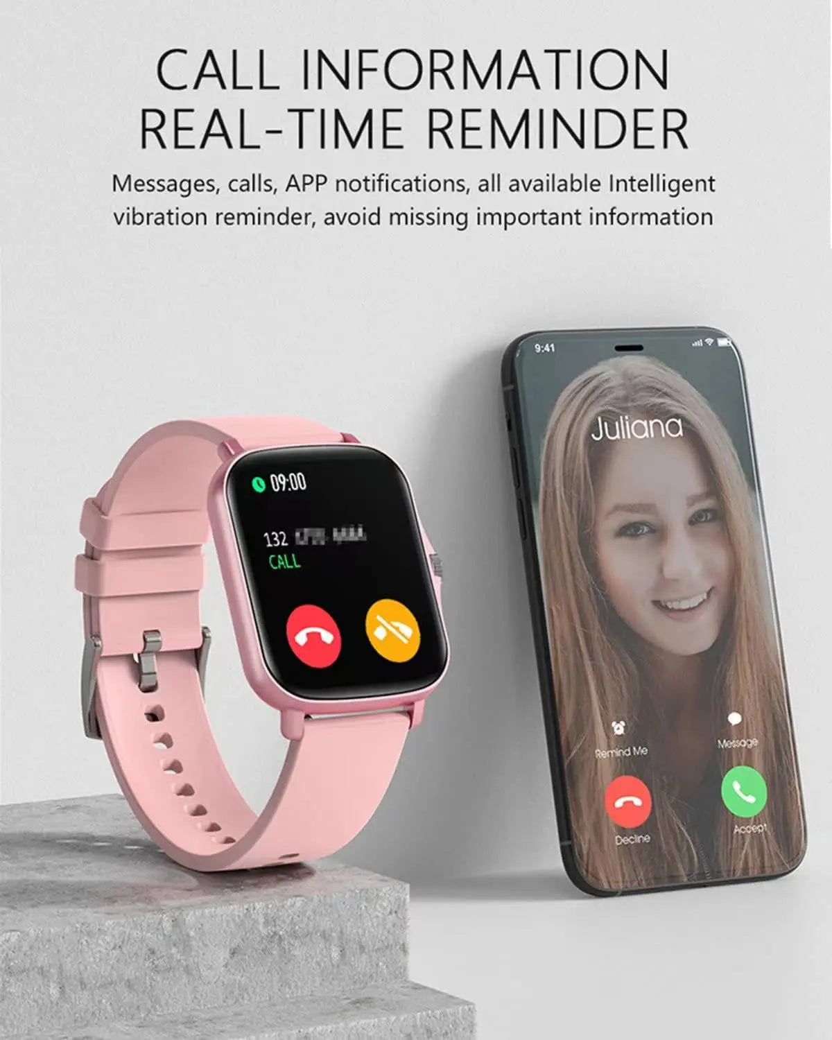 Smart Fitness Tracker Watch for Android/Ios - IP68, Heart Rate/Blood Oxygen/Sleep Monitoring, 8 Sports Modes, Breath Training, Weather Updates - 1.69-Inch Display for Men and Women (Rose Gold)