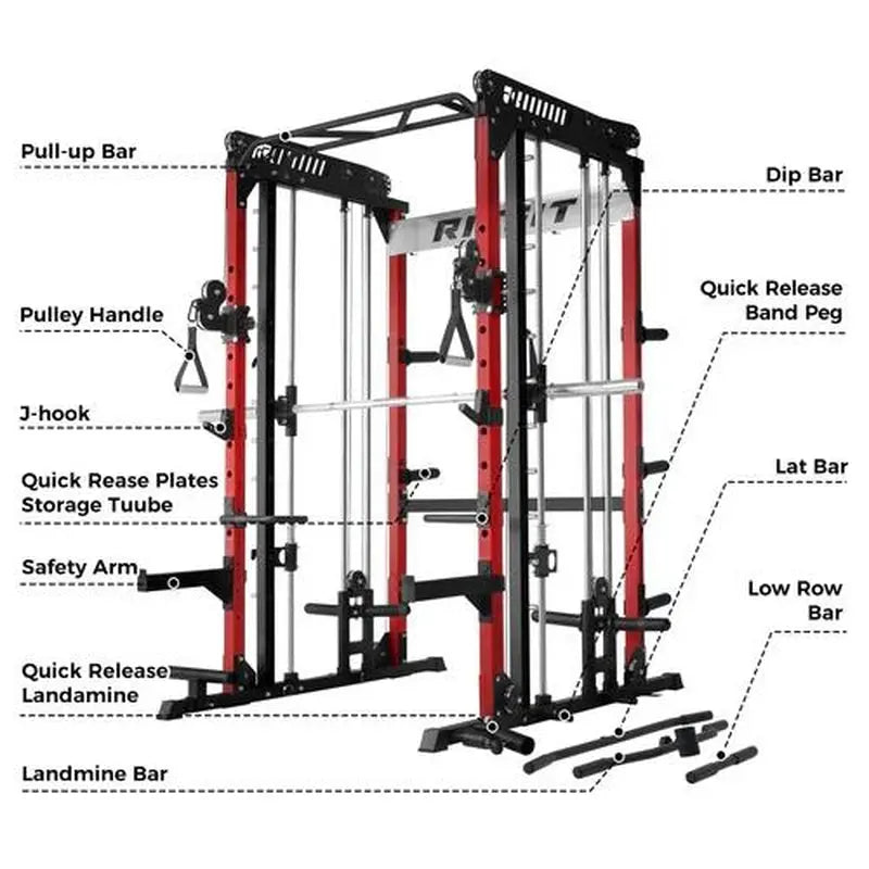Ritfit Pink M1 Multi-Functional Smith Machine 2.0 with Cable Crossover System & Squat Rack for Home Gym