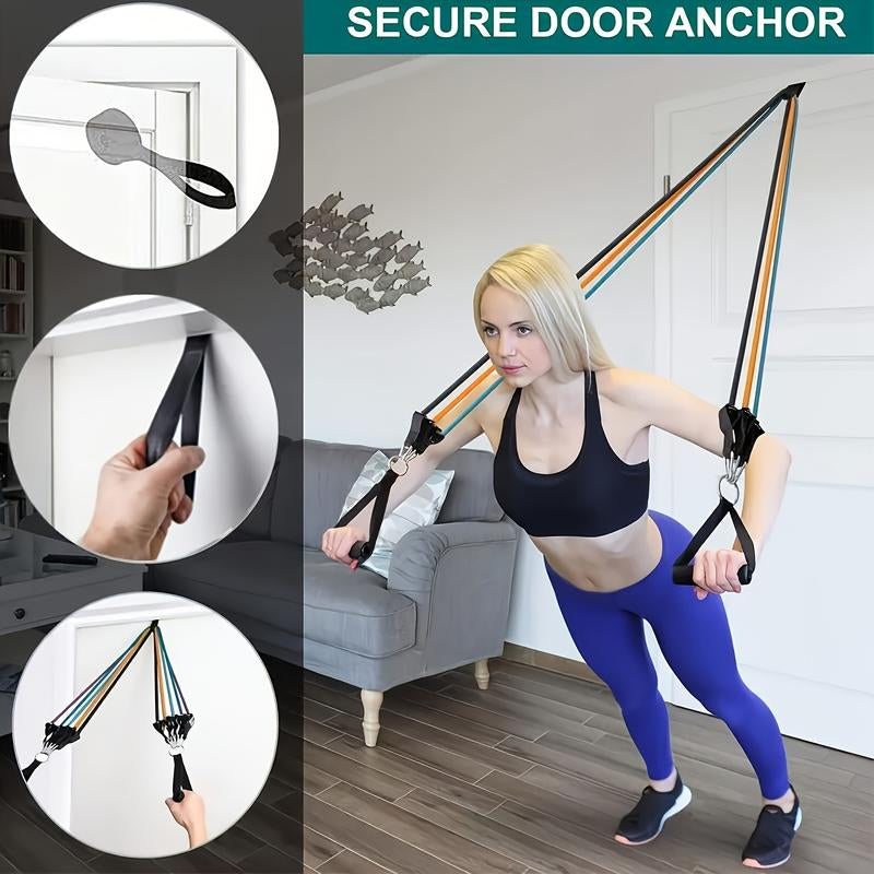 Includes Door Anchor, Handle, Ankle Strap, Portable Bag | Durable and Power-Free, Essential for Home Fitness, Yoga, and Pilates | Security Metal Ring Reinforcement, Beginner Friendly Professional Gym Accessories