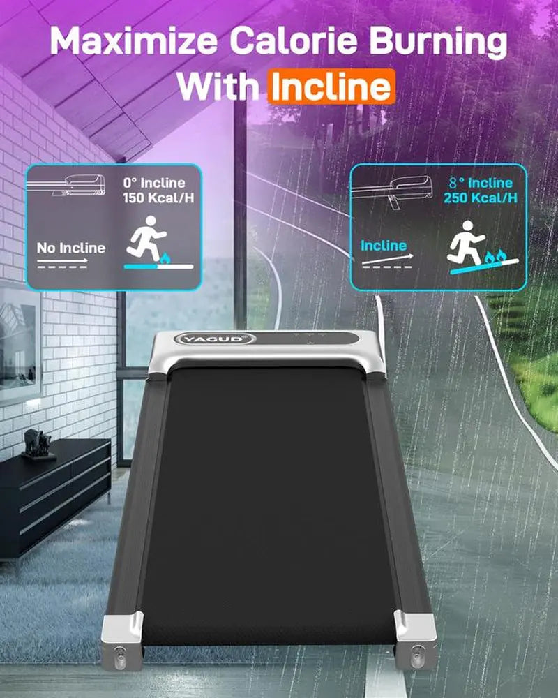 Walking Pad with Incline, Yagud Incline Walking Pad for Home，Under Desk Treadmills for Home with Remote Control, Walking Pad Treadmill with Manual Incline, LED Display, 265LBS Weight Capacity