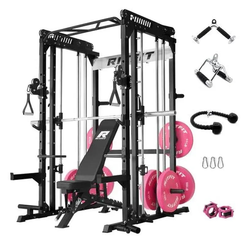 Ritfit Pink M1 Multi-Functional Smith Machine 2.0 with Cable Crossover System & Squat Rack for Home Gym