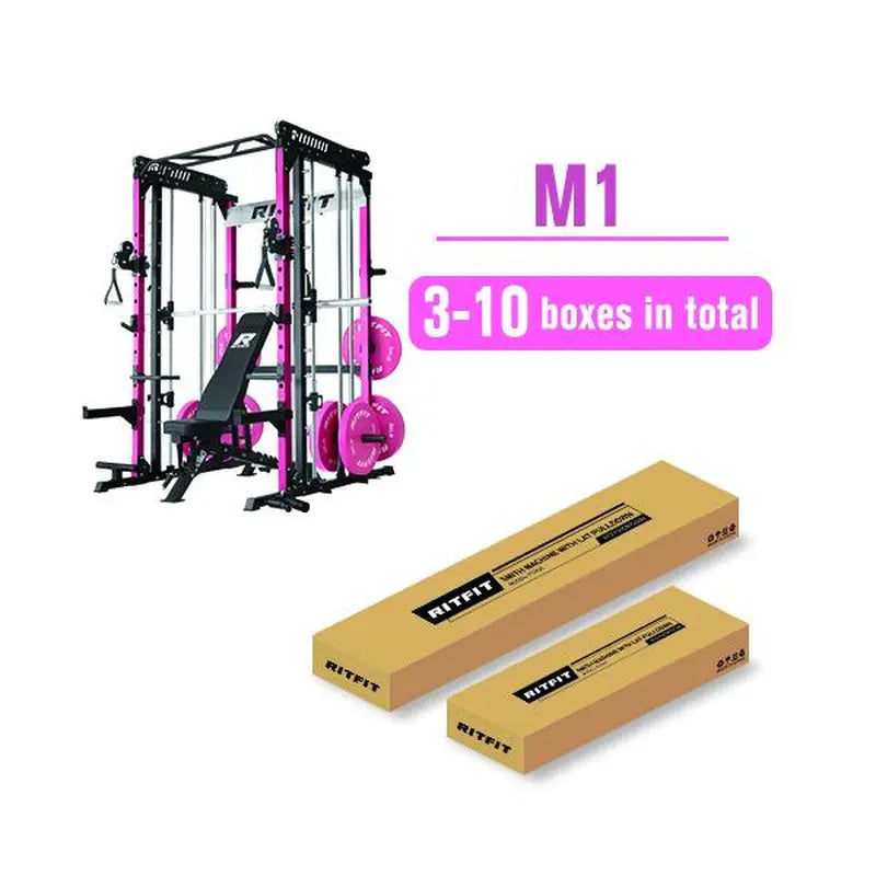 Ritfit Pink M1 Multi-Functional Smith Machine 2.0 with Cable Crossover System & Squat Rack for Home Gym