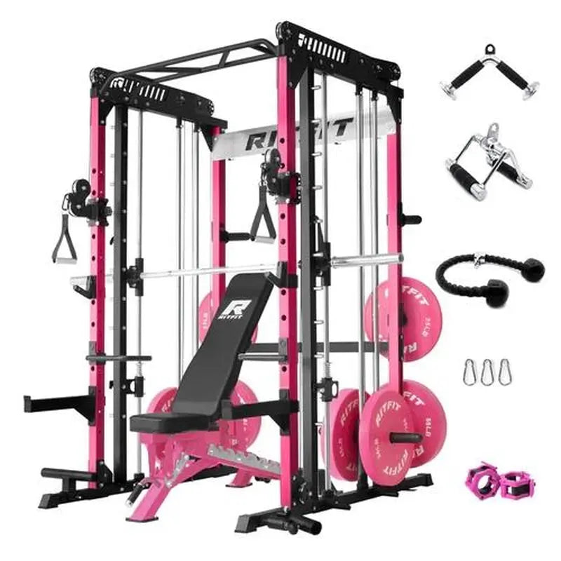 Ritfit Pink M1 Multi-Functional Smith Machine 2.0 with Cable Crossover System & Squat Rack for Home Gym
