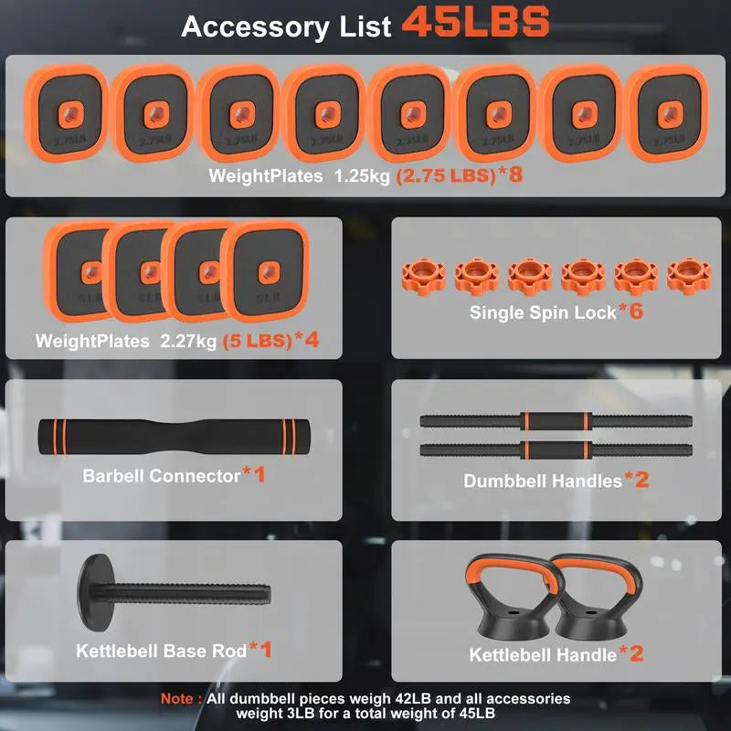 Bearbro 45/65/85Lbs Adjustable Dumbbells Set, 4 in 1 Free Weights Dumbbells Set with Connector Used as Dumbbell, Barbell, Push up Stand, Kettlebells for Home Gym Exercises,Dealsforyoudays